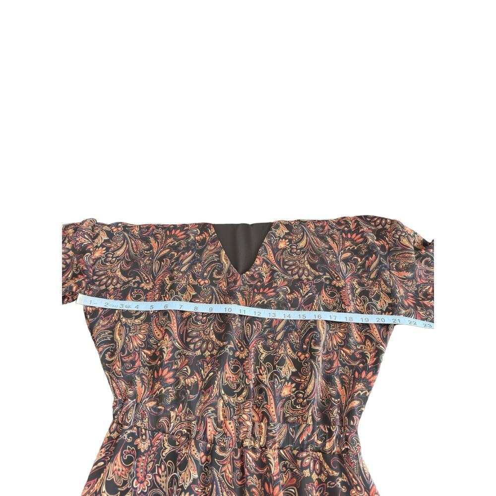 Evereve Dress Paisley Print Tie Front Chiffon Gremlin Forest‎ Eliza Midi Small - Picture 11 of 15